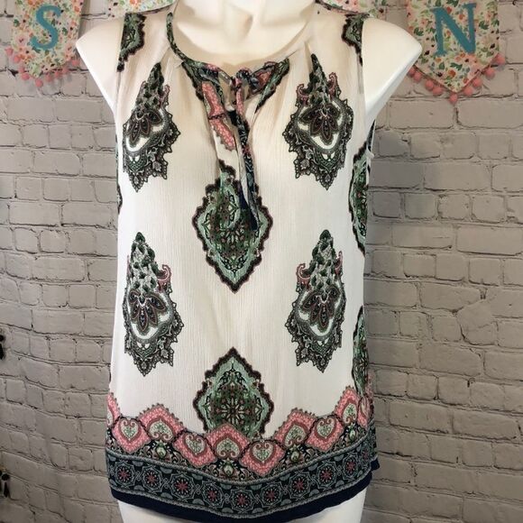 Crosby sleeveless white green boho top - Picture 1 of 6